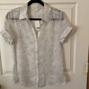 Never worn, sheer, light blue on white paisley blouse.